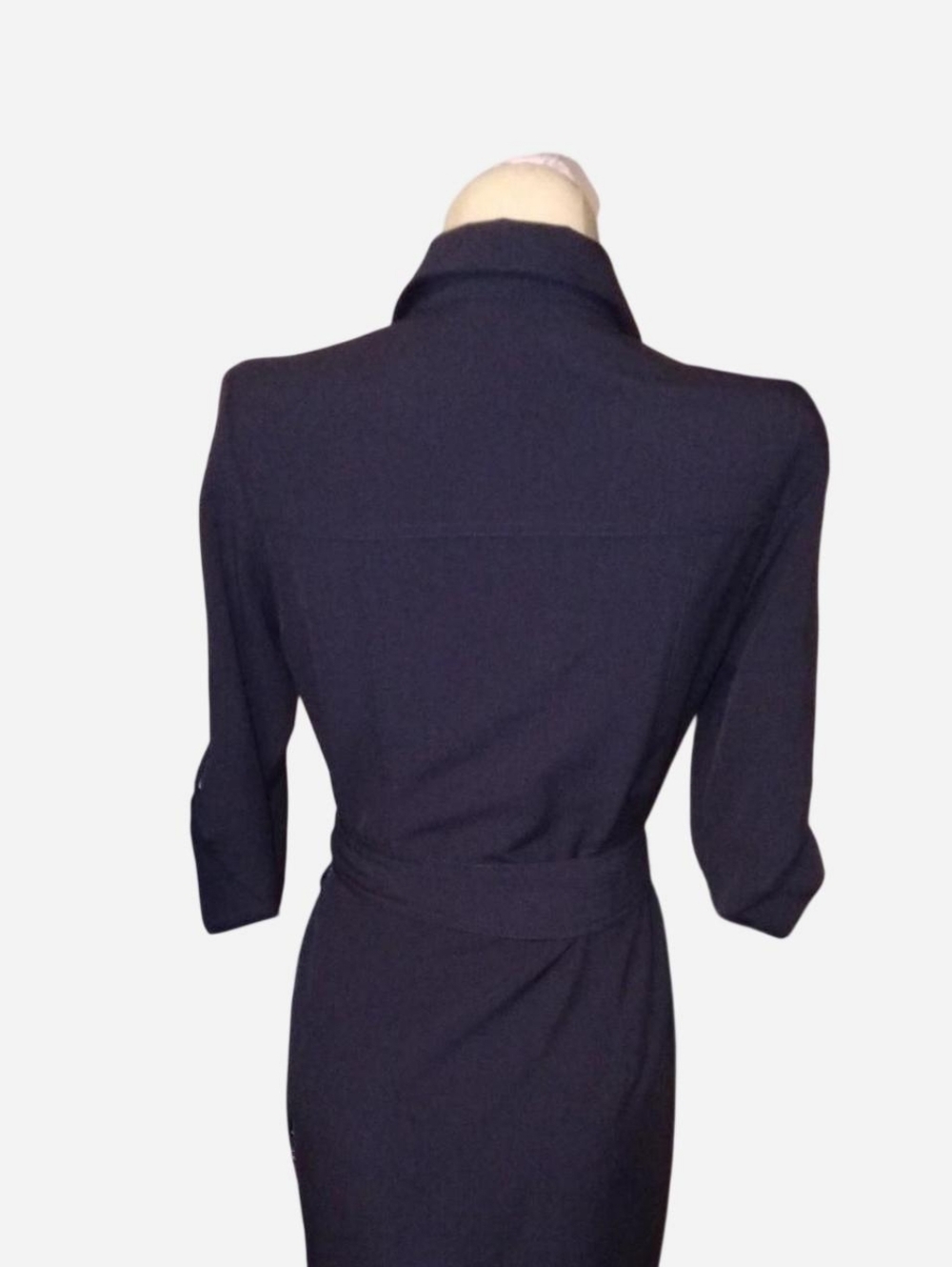 Sharagano Navy Midi Shirt Dress with Gold Accents - Picture 4 of 4